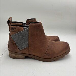 Sorel Women’s 8.5 Emelie Chelsea Boot Brown Leather Velvet Tan Snow Boots
